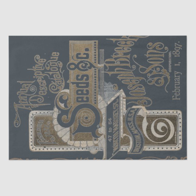 Seed Catalogue Typography Decoupage Navy Blue Gold Tissue Paper (Front)