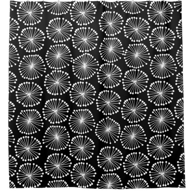 Seed Heads - White on Black Shower Curtain (Front)