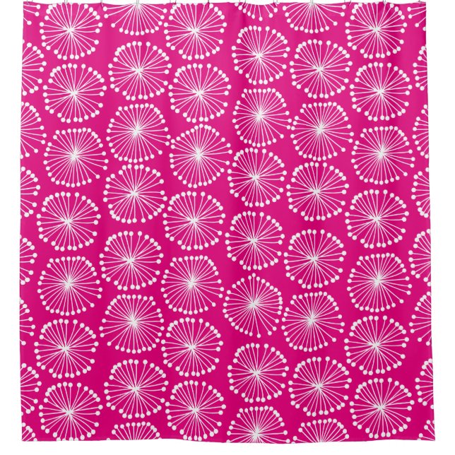 Seed Heads - White on Hot Pink e5007a Shower Curtain (Front)