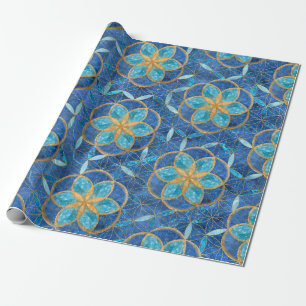 Seed of life in Flower of Life Pattern - Blues Wrapping Paper