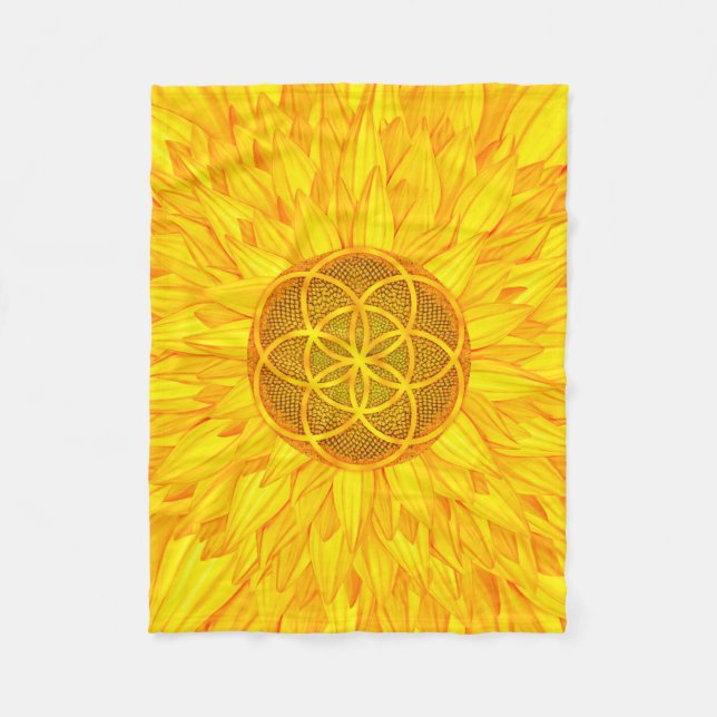Seed of life in Sunflower - Sacred Geometry Fleece Blanket (Front)
