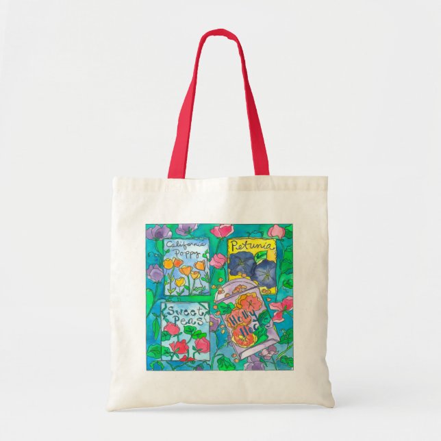 Seed Packets Sweet Peas Watercolor Flowers Tote Bag (Front)