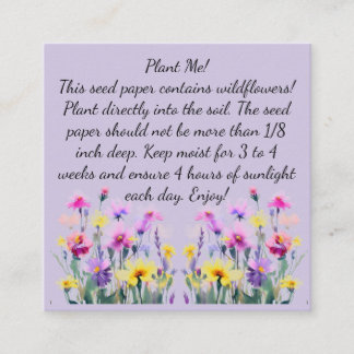 Seed Paper Instructions on Square Business Card