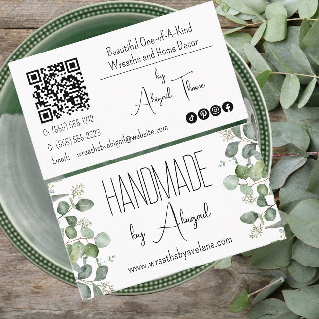 Seeded Eucalyptus Handmade Business Card (Seeded Eucalyptus Handmade and / or Handcrafted QR Code Business Card)
