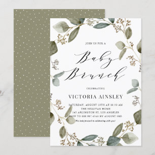 Seeded Eucalyptus Wreath Baby Shower Brunch Invitation