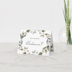 Seeded Eucalyptus Wreath Will You Be My Bridesmaid Card