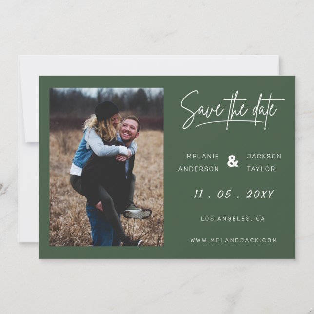 Seedling Green Simple Handwritten Photo Save The Date (Front)