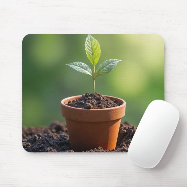 Seedling In Terracotta Pot Mouse Mat (With Mouse)