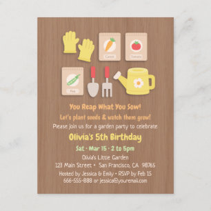 Seeds and Garden Tools Kids Birthday Party Invitation