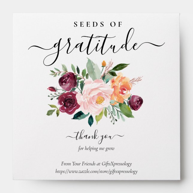Seeds of Gratitude Boho Floral Gift Seed Packet  Envelope (Front)