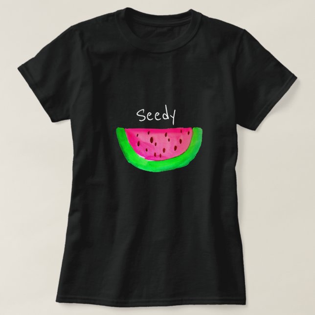 Seedy slogan fruit pun pink pop art watermelon T-Shirt (Design Front)