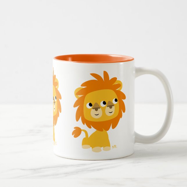 Seeing Double Cute Cartoon Lion Two-Tone Coffee Mug (Right)