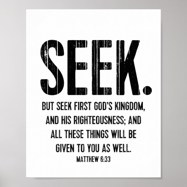 Seek Bible Verse Poster, Scripture Matthew 6:33 Poster (Front)