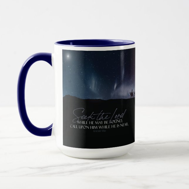 SEEK JESUS Magi Bethlehem Star Navy Christmas Mug (Left)