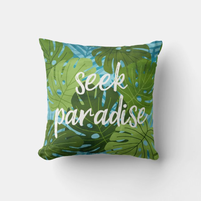 Seek Paradise Hawaiian Monstera Leaf Tropical Cool Cushion (Front)