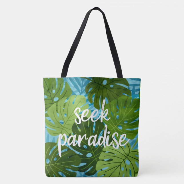 Seek Paradise Hawaiian Monstera Leaf Tropical Cool Tote Bag (Front)