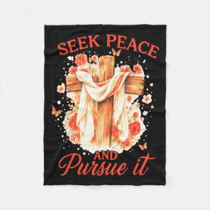 Seek Peace And Pursue It Flower Cross Faith Fleece Blanket