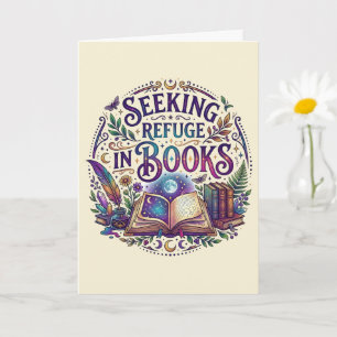 Seeking Refuge in Books Whimsical Celestial Mystic Card