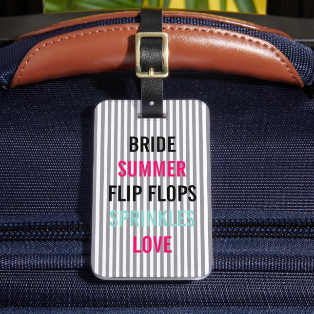 Seersucker Blue Summer Bride Sprinkle Party Luggage Tag (Front Insitu 2)