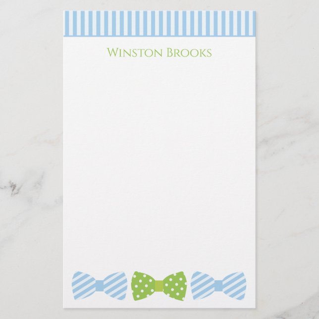 Seersucker Bow Tie Personalised Stationery (Front)