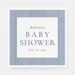 Seersucker navy white stripe preppy baby shower napkin