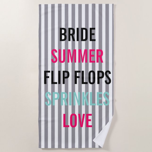 Seersucker Summer Bride Sprinkle Party Beach Towel (Front)