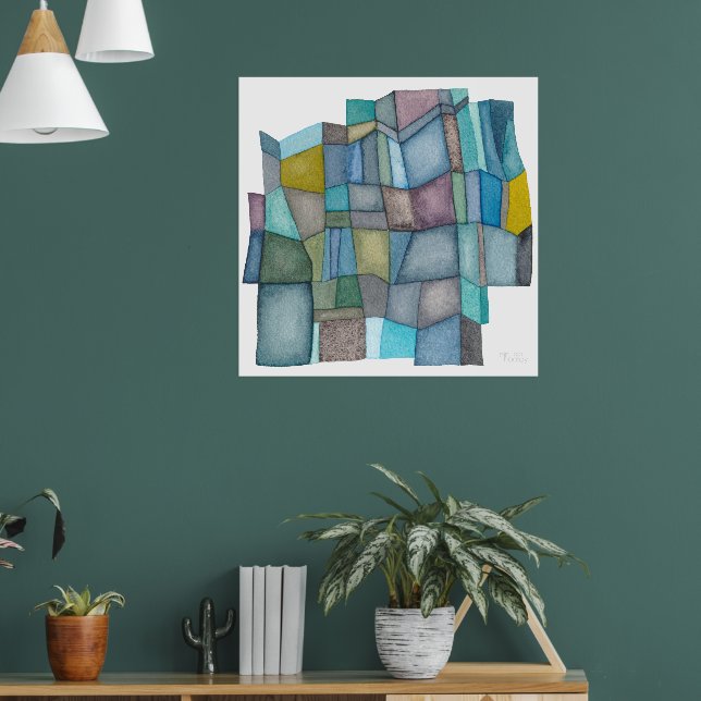 Segmented Cool Hues Watercolor Art Poster (Living Room 1)
