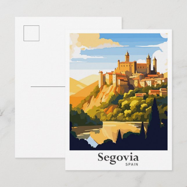 Segovia Spain Art Vintage Travel Illustration Postcard (Front/Back)