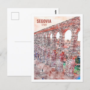 Segovia Spain Famous Travel Watercolor Sketch Postcard