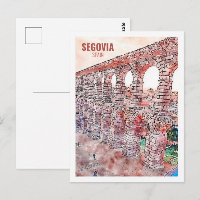 Segovia Spain Famous Travel Watercolor Sketch Postcard (Front/Back)