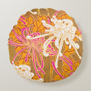 Séguy’s Art Deco Pink and White Flowered Round Cushion
