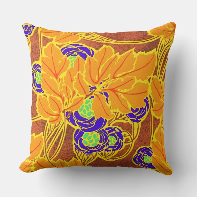 Séguy’s Art Deco Purple and Green Flowered Cushion (Front)