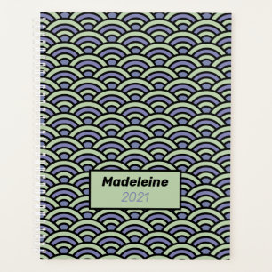 Seigaiha Blue Green Geometrical Japanese Waves Planner