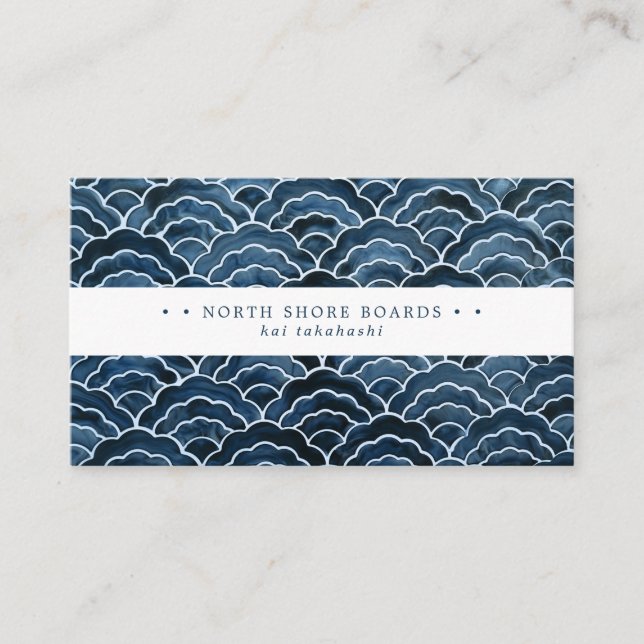Seigaiha Blue Wave Pattern Business Card (Front)
