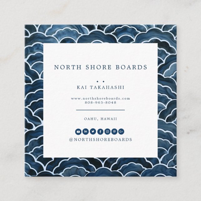 Seigaiha Blue Wave Pattern Square Business Card (Front)