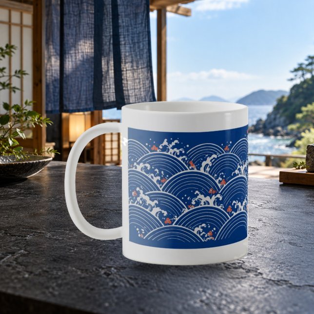 Seigaiha Cobalt Japanese Wave Pattern Mug (Seigaiha Cobalt Japanese Wave Pattern Mug — refined lighting and contact shadows. Digital lifestyle preview.)