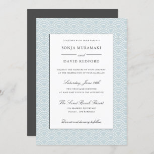 Seigaiha   Dusty Blue Japanese wave Beach wedding Invitation