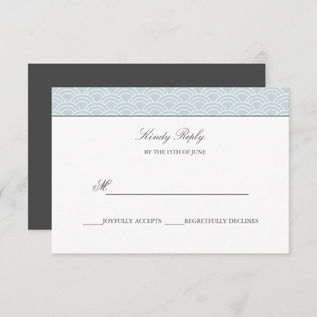 Seigaiha | Dusty Blue Japanese wave wedding rsvp (Front/Back)