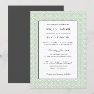 Seigaiha   Dusty Green Japanese wave Beach wedding Invitation