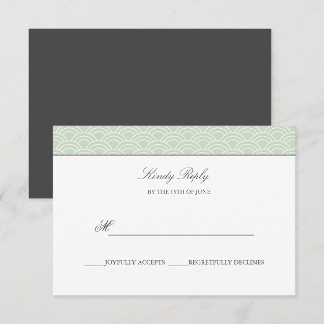 Seigaiha | Dusty Green Japanese wave wedding rsvp (Front/Back)