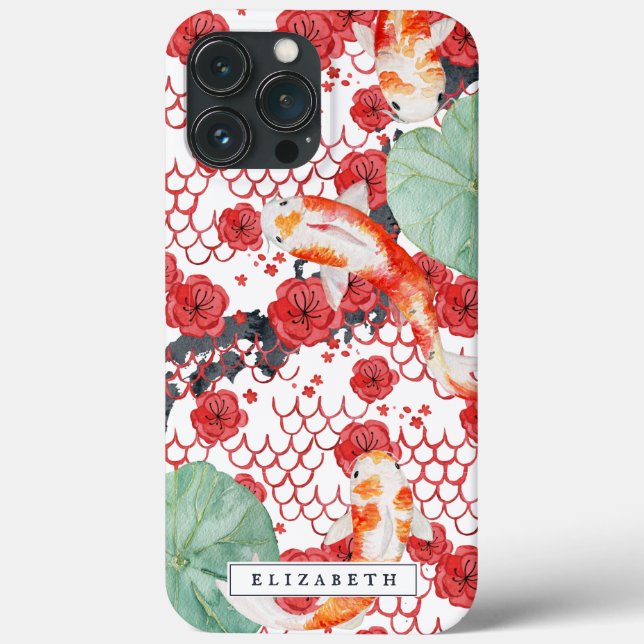Seigaiha Floral Wave Pattern Koi Fish Monogram Case-Mate iPhone Case (Back)