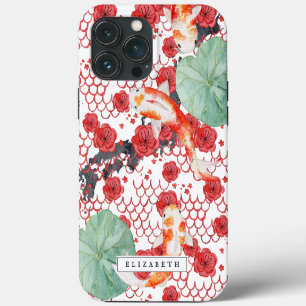 Seigaiha Floral Wave Pattern Koi Fish Monogram iPhone 13 Pro Max Case