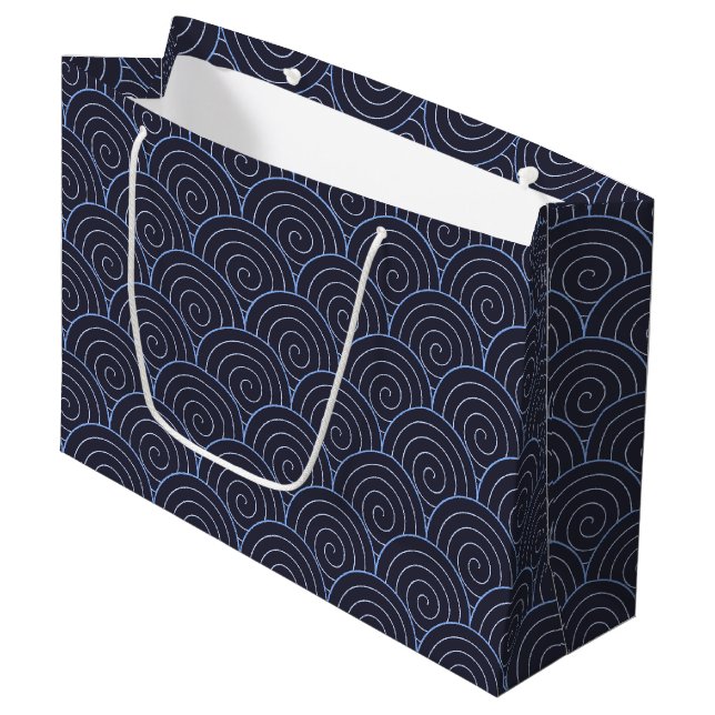 Seigaiha Japanese Wave Large Gift Bag (Front Angled)