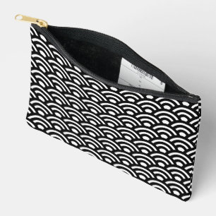 Seigaiha, Waves, Japanese, Black and White Accessory Pouch