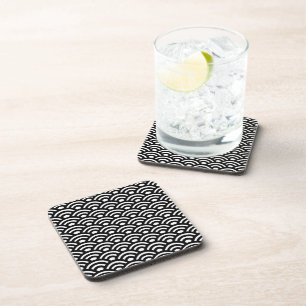 Seigaiha, Waves, Japanese, Black and White Coaster