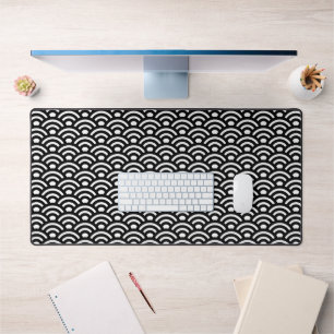 Seigaiha, Waves, Japanese, Black and White Desk Mat