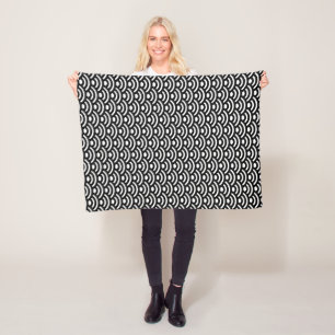 Seigaiha, Waves, Japanese, Black and White Fleece Blanket