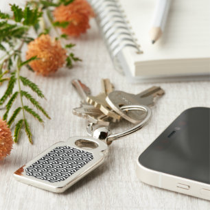 Seigaiha, Waves, Japanese, Black and White Key Ring