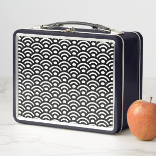 Seigaiha, Waves, Japanese, Black and White Metal Lunch Box
