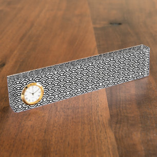 Seigaiha, Waves, Japanese, Black and White Nameplate